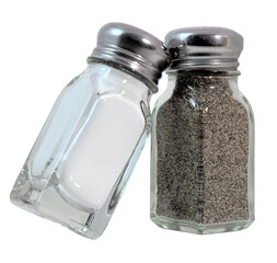 Isolated glass salt and pepper shakers.