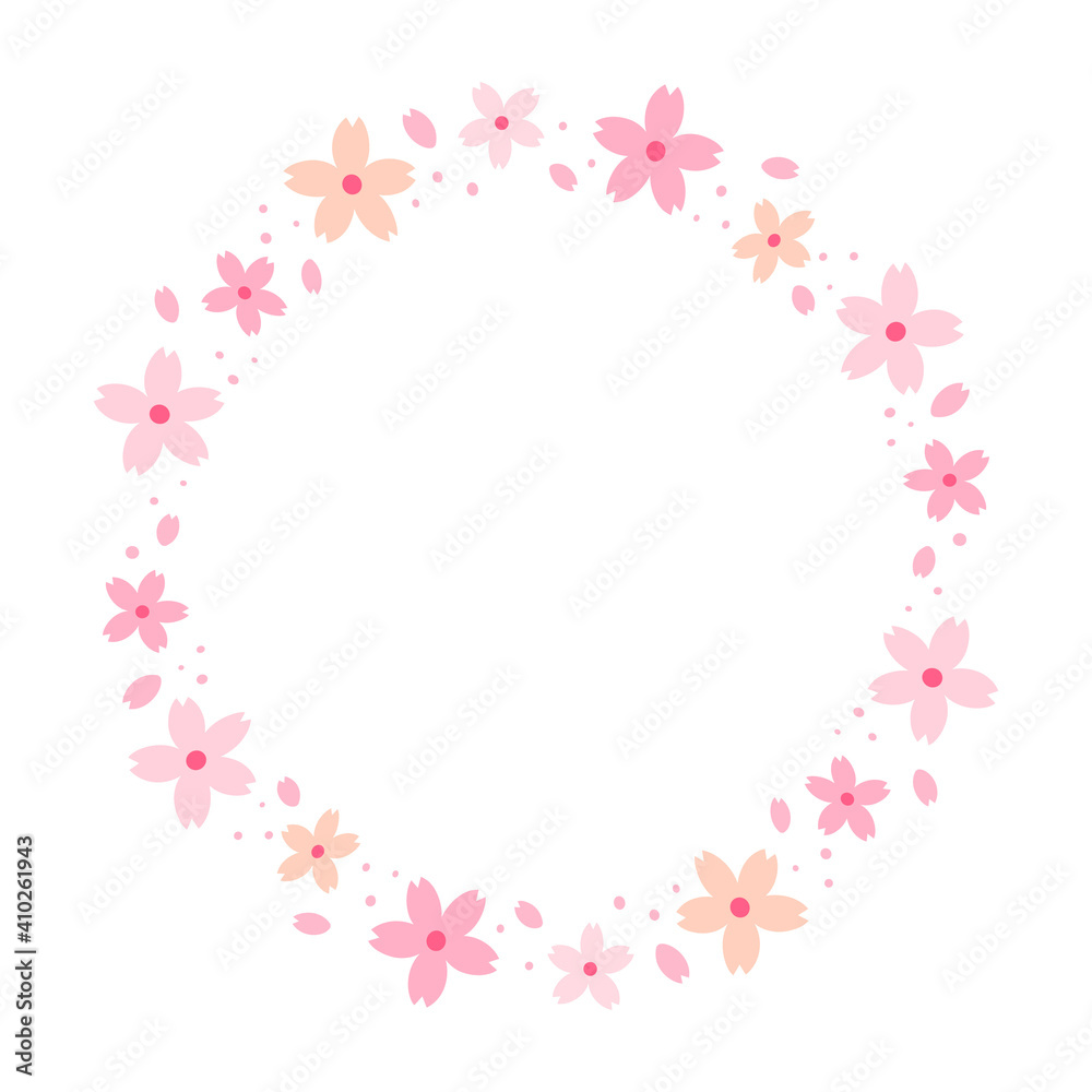 Sticker cherry blossom decorative round frame isolated on white background