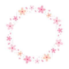 Cherry blossom decorative round frame isolated on white background