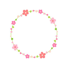 Cute flowers decorative round frame isolated on white background.