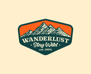 logo badge of mountain and adventure in vintage design.
