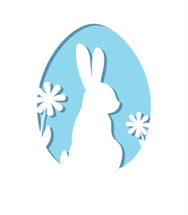Easter paper silhouette with bunny and flower inside egg.