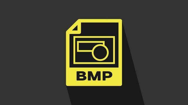 Yellow BMP file document. Download bmp button icon isolated on grey background. BMP file symbol. 4K Video motion graphic animation
