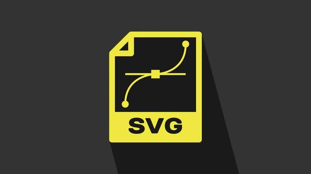 Yellow SVG file document. Download svg button icon isolated on grey background. SVG file symbol. 4K Video motion graphic animation