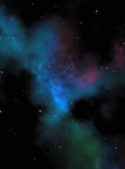Star field in galaxy space with colorful nebula. Sci fi background of deep space. Ethereal wallpaper.