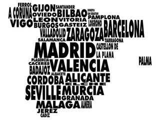 Fototapeta na wymiar Spain map made of Spanish cities names