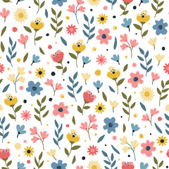 Seamless floral pattern on a white background. Spring background.