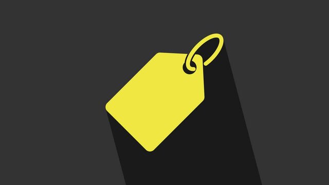 Yellow Blank label template price tag icon isolated on grey background. Empty shopping discount sticker. Template discount banner. 4K Video motion graphic animation