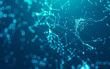 Abstract background. Molecules technology with polygonal shapes, connecting dots and lines. Connection structure. Big data visualization.