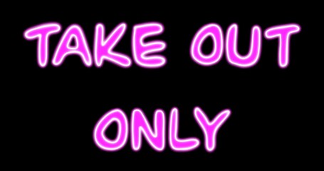 Illustration neon text -take out. Black background with neon pink text