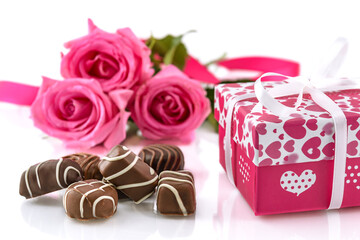 Chocolate, gift and pink rose