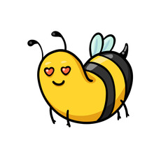Illustration cartoon bee of love like a heart shape on white isolated background