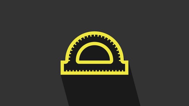 Yellow Protractor grid for measuring degrees icon isolated on grey background. Tilt angle meter. Measuring tool. Geometric symbol. 4K Video motion graphic animation