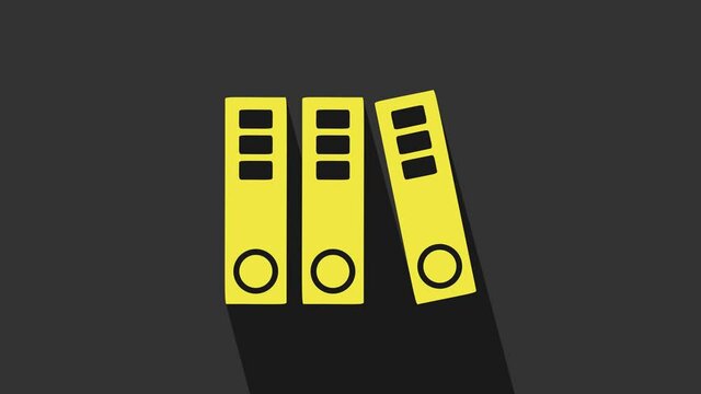 Yellow Office folders with papers and documents icon isolated on grey background. Office binders. Archives folder sign. 4K Video motion graphic animation