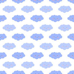 Seamless clouds smiling face pattern.  Vector design for paper, cover, wallpaper, 
fabric, textile, interior decor and other project.