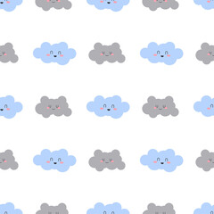 Obraz premium Seamless clouds smiling face pattern. Vector design for paper, cover, wallpaper, fabric, textile, interior decor and other project.