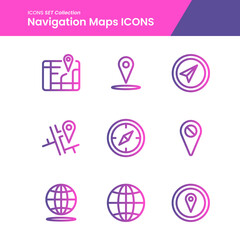 gradient icons set of maps navigation direct message, location, place and many more with outline vector style. perfect use for web pattern design etc.