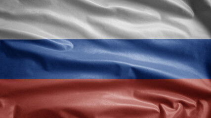 Russian flag waving in the wind. Close up of Russia banner blowing, soft silk.