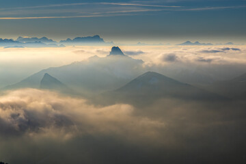 Pre alps mountains foggy nature landscapes bavaria germany.