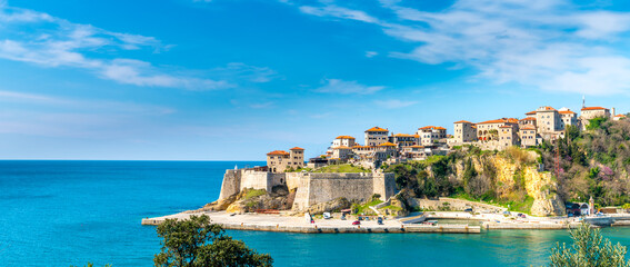 Ulcinj montenegro old town skyline view sea sommer.