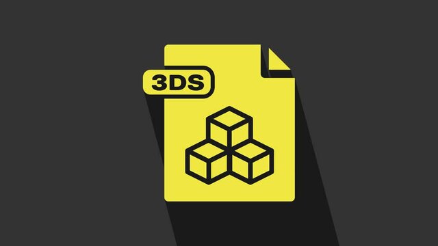 Yellow 3DS file document. Download 3ds button icon isolated on grey background. 3DS file symbol. 4K Video motion graphic animation