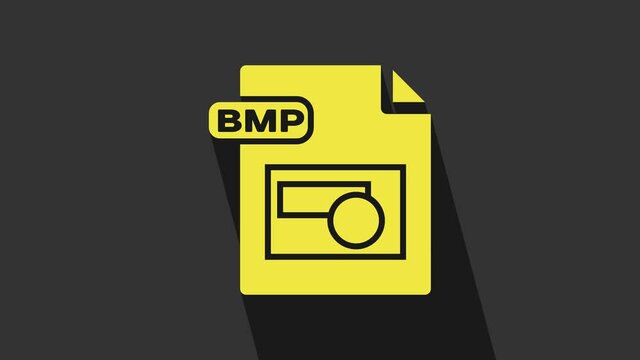 Yellow BMP file document. Download bmp button icon isolated on grey background. BMP file symbol. 4K Video motion graphic animation