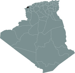Fototapeta premium Black location map of the Algerian Ain Timouchent province inside gray map of Algeria