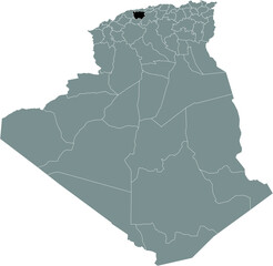 Fototapeta premium Black location map of the Algerian Ain Defla province inside gray map of Algeria