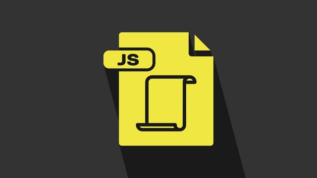 Yellow JS file document. Download js button icon isolated on grey background. JS file symbol. 4K Video motion graphic animation
