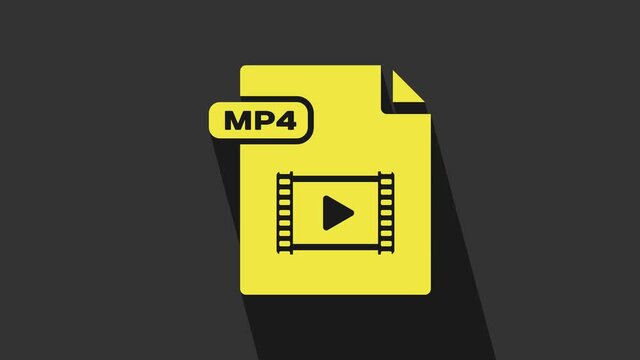 Yellow MP4 file document. Download mp4 button icon isolated on grey background. MP4 file symbol. 4K Video motion graphic animation