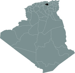 Black location map of the Algerian Bordj Bou Arréridj province inside gray map of Algeria