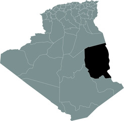 Fototapeta premium Black location map of the Algerian Illizi province inside gray map of Algeria