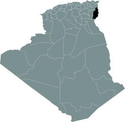 Black location map of the Algerian Tébessa province inside gray map of Algeria