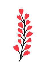 Heart flower vector illustration. Hand drawn Valentine's Day plant. Lovely red flower isolated on white background. Vector stock illustration.