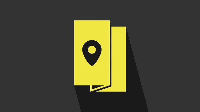 Yellow Cover book travel guide icon isolated on grey background. 4K Video motion graphic animation