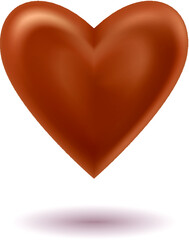 Fototapeta premium Chocolate heart. Glossy brown milk chocolate bonbon with shadow. Candies and sweets. Icon for Valentine's day design, card. Vector illustration