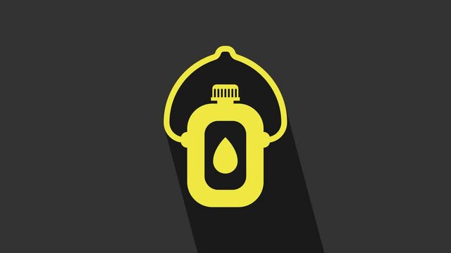 Yellow Canteen water bottle icon isolated on grey background. Tourist flask icon. Jar of water use in the campaign. 4K Video motion graphic animation