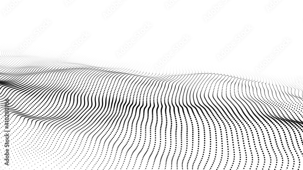 Wall mural wave 3d. wave of particles. dynamic wave on white background. futuristic point wave. design for post