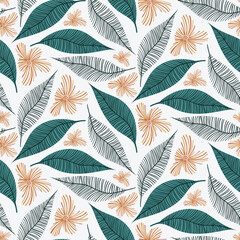 Fototapeta na wymiar Leaves and flowers botancial seamless vector pattern. Surface print design for fabrics, stationery, scrapbook paper, gift wrap, textiles, backgrounds, home decor, and packaging,.