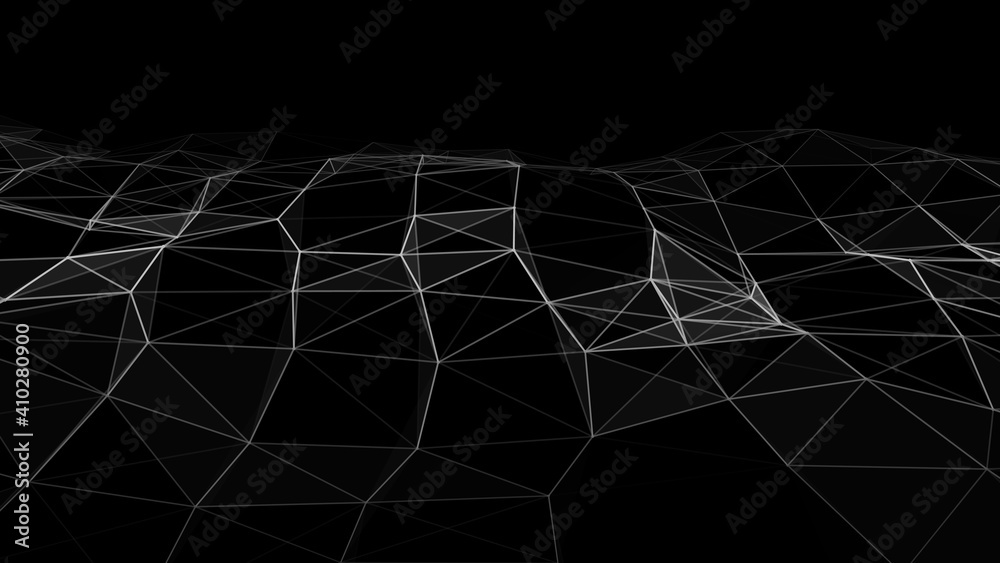 Wall mural wave 3d. wave of particles. dynamic wave on black background. futuristic point wave. design for post
