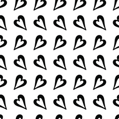 Seamless pattern of hand drawn with ink and brush heart icons.Love and marriage symbol.Wedding engagement Valentine’s day design.Wallpaper textile fabric. Vector illustration black on white background