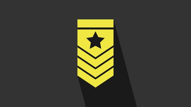 Yellow Chevron icon isolated on grey background. Military badge sign. 4K Video motion graphic animation