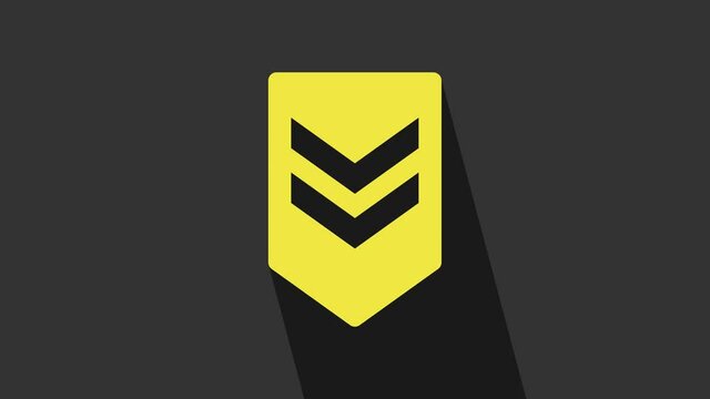 Yellow Chevron icon isolated on grey background. Military badge sign. 4K Video motion graphic animation