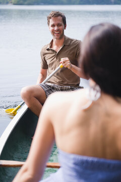 Roaring Brook Lake, Couple in boat on lake