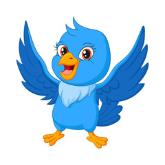 Cartoon blue bird on white background