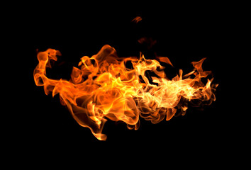 Fire flames isolated on black background