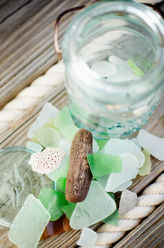Still life with sea glass and pebbles