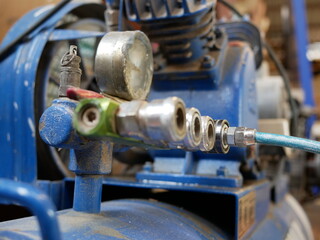 air compressor system in garage,selected focus.