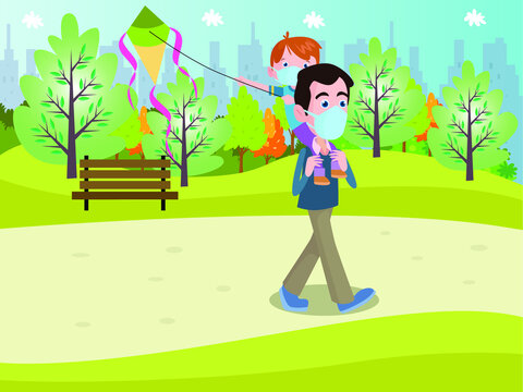 Father and son having fun at park vector concept for banner, website, illustration, landing page, flyer, etc.