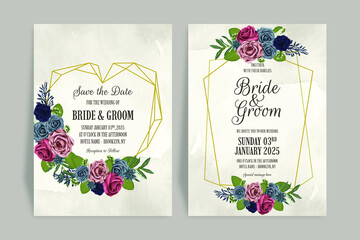 wedding invitation with peach watercolor floral decoration